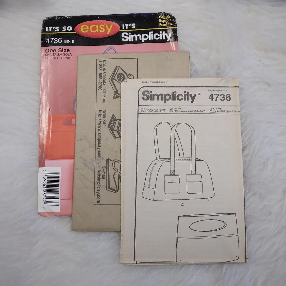 SIMPLICITY 4736 EASY Zipper Bag And Small Stylish Tote.